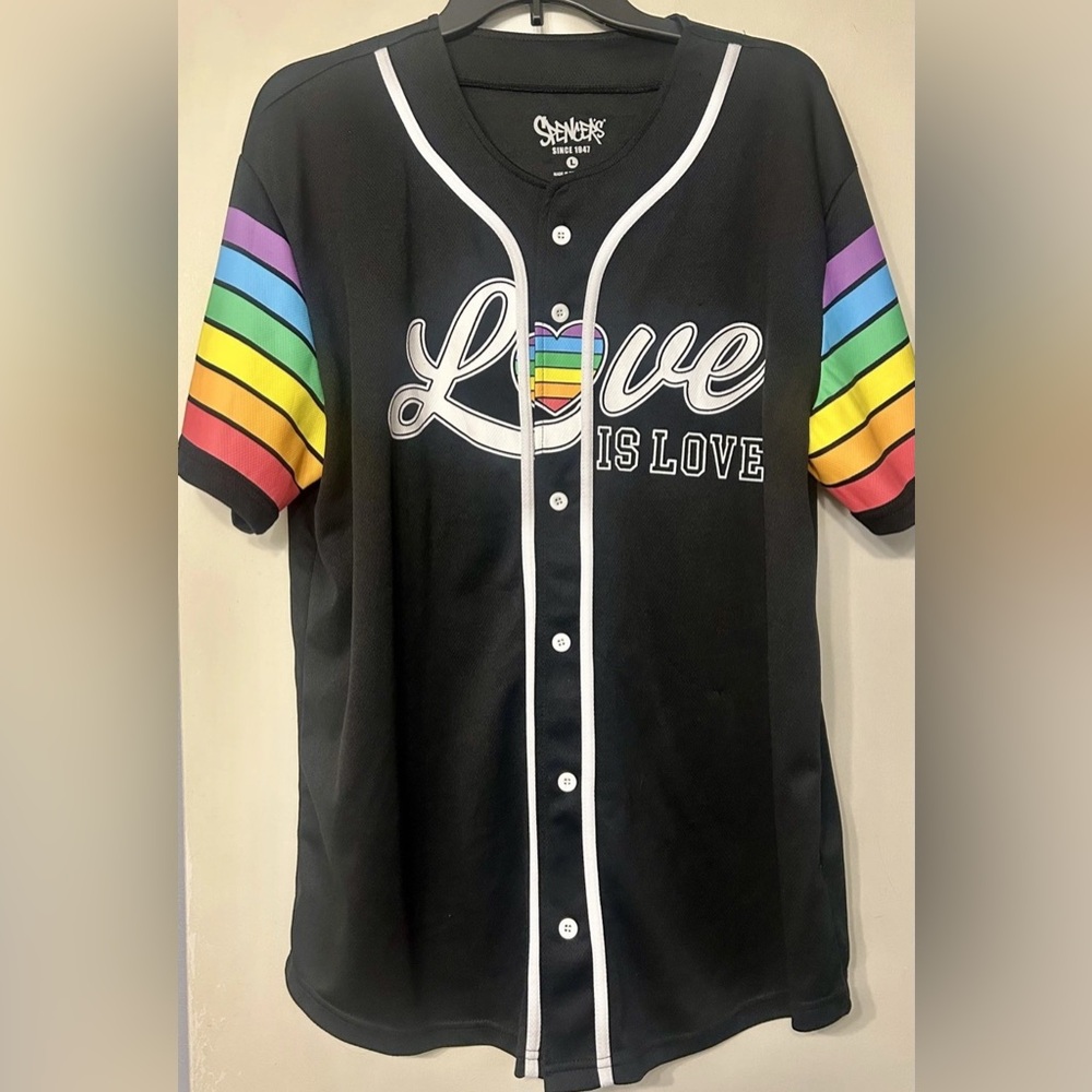 Spencer's LOVE Is LOVE Rainbow 🌈 PRIDE BUTTON UP JERSEY Size Large